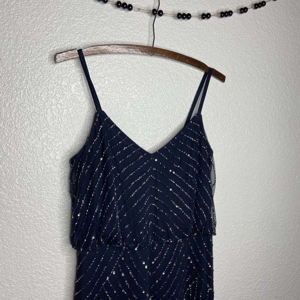 Adrianna Papell Navy Sequin Tank Evening Gown - Picture 2 of 11